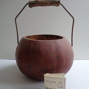 Vintage Brown Round GOURD Basket with Handle